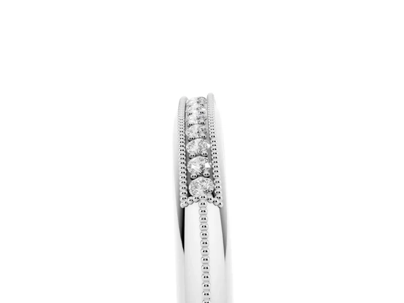 Round Diamond Pavé Half Eternity Band Set in Silver with Milgrain Frame