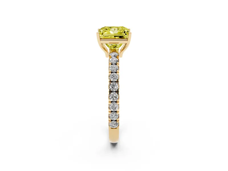 Princess Cut Pave Engagement Ring Setting for a Fancy Yellow Lab-Grown Diamond | Shared Prong Band | Yellow Gold