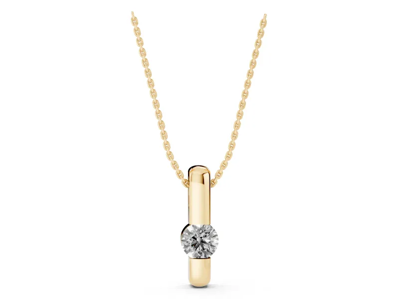 Round Lab-Grown Diamond Tension Style Bar Pendant Necklace | Folded Bar | Yellow Gold