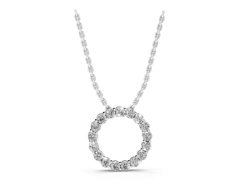 Round Lab-Grown Diamond Circle Pendant Necklace | Small Stones | White Gold