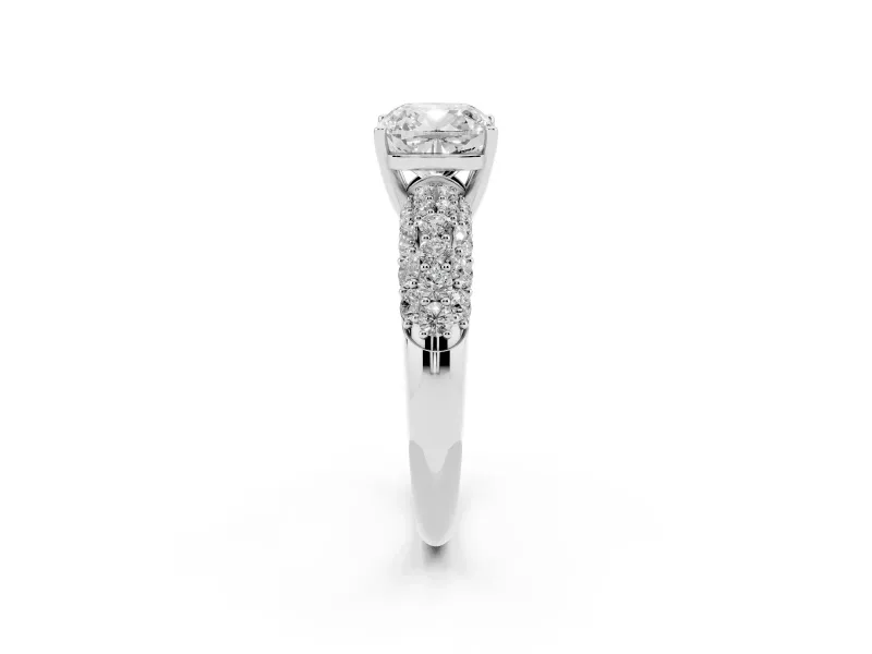 Cushion Cut Multi Row Pave Solitaire Engagement Ring Setting | Domed Shoulders | Platinum