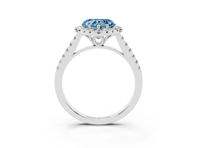 Heart-Shaped Raised Halo Engagement Ring Setting for a Fancy Blue Lab-Grown Diamond | Pave Band | Sterling Silver