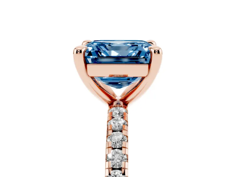 Asscher Cut Petite Pavé Solitaire Engagement Ring Setting for a Fancy Blue Lab-Grown Diamond | Slim Band | Rose Gold