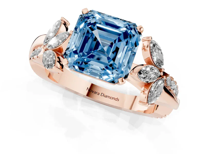Asscher Cut Floral Vine Engagement Ring Setting for a Fancy Blue Lab-Grown Diamond | Rose Gold