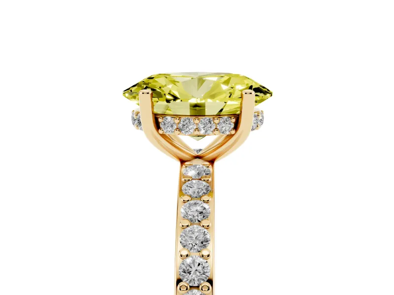 Fancy Yellow Oval Cut Diamond Pavé Band Ring Set in Yellow gold with Prong-Set Center Stone