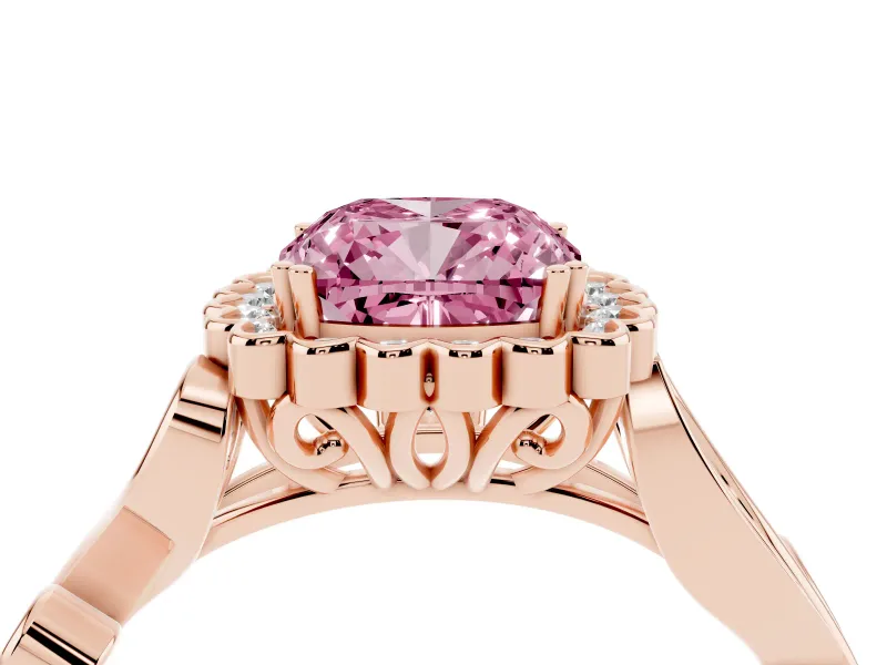 Cushion Cut Leaf Halo Engagement Ring Setting for a Fancy Pink Lab-Grown Diamond | Rose Gold