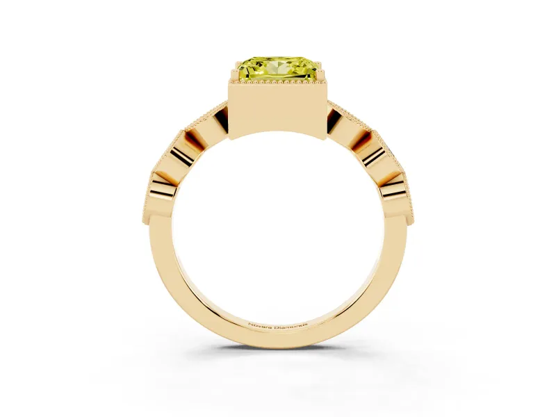 Princess Cut Vintage Milgrain Engagement Ring Setting for a Fancy Yellow Lab-Grown Diamond | Yellow Gold