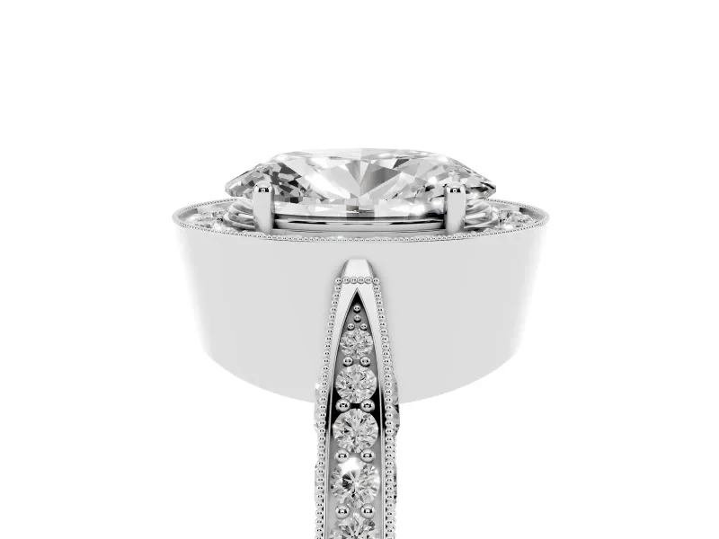 Oval Vintage Milgrain Halo Engagement Ring Setting | Side Stones and Pave | Sterling Silver