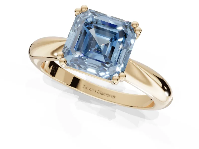 Princess Cut Tapered Solitaire Engagement Ring Setting for a Fancy Blue Lab-Grown Diamond | Yellow Gold