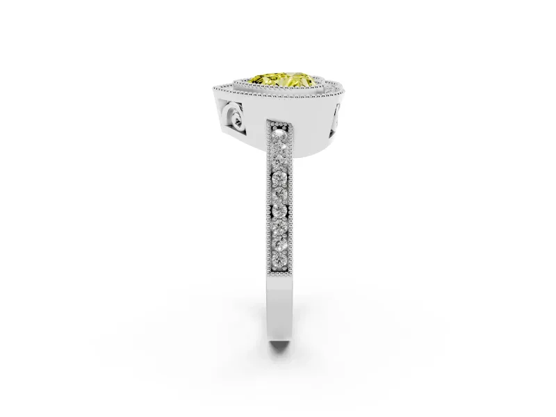 Fancy Yellow Heart Cut Diamond Round Halo Ring Set in Platinum with Pavé Band