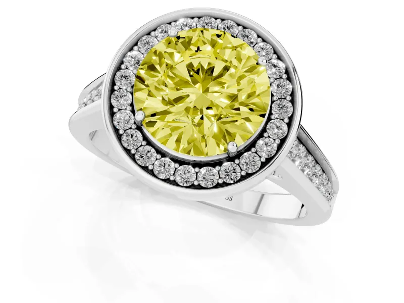 Round Rimmed Halo Engagement Ring Setting for a Fancy Yellow Lab-Grown Diamond | White Gold