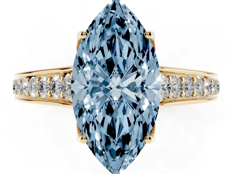 Marquise Graduated Pavé Engagement Ring Setting for a Fancy Blue Lab-Grown Diamond | Yellow Gold