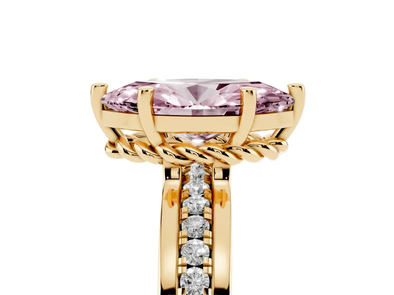 Marquise Channel Set Engagement Ring Setting for a Fancy Pink Lab-Grown Diamond | Rope Collar | Yellow Gold