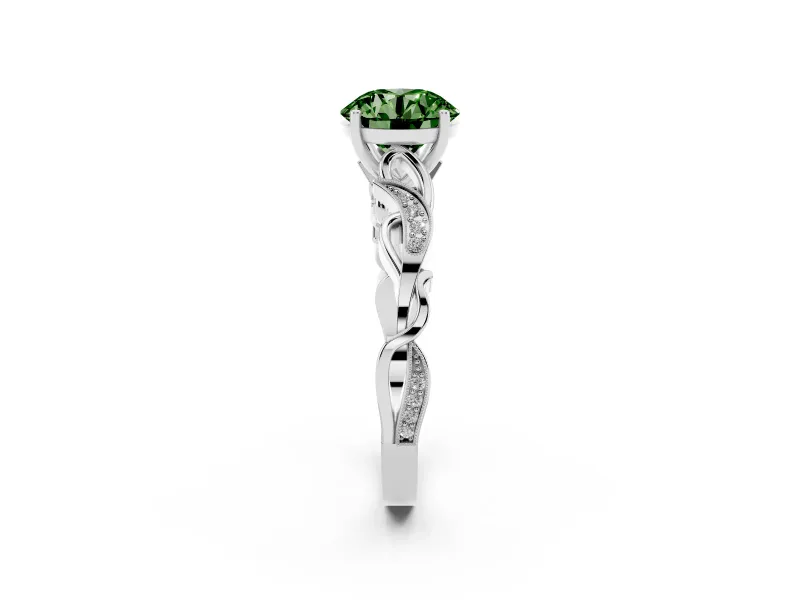 Round Vine Engagement Ring Setting for a Fancy Green Lab-Grown Diamond | White Gold