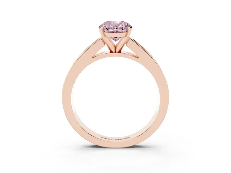 Fancy Pink Oval Cut Diamond Solitaire Ring Set in Rose gold with Channel-Set Band and Prong Setting