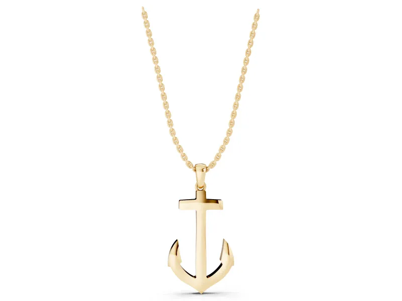 Polished Anchor Pendant Necklace | Pointed Flukes | Yellow Gold