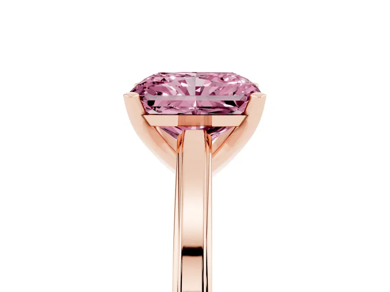 Fancy Pink Radiant Cut Diamond Solitaire Ring Set in Rose gold with Prong Setting and Classic Band