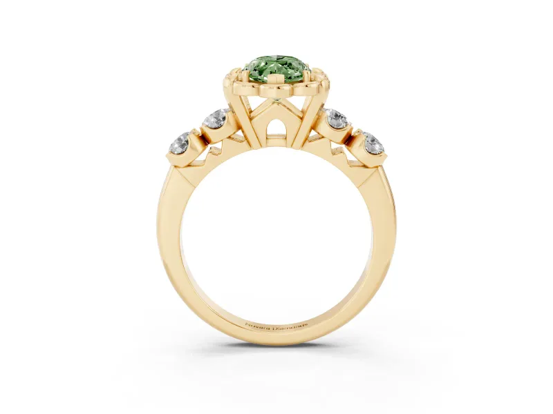 Marquise Floral Engagement Ring Setting for a Fancy Green Lab-Grown Diamond | Petal Frame and Side Stones | Yellow Gold