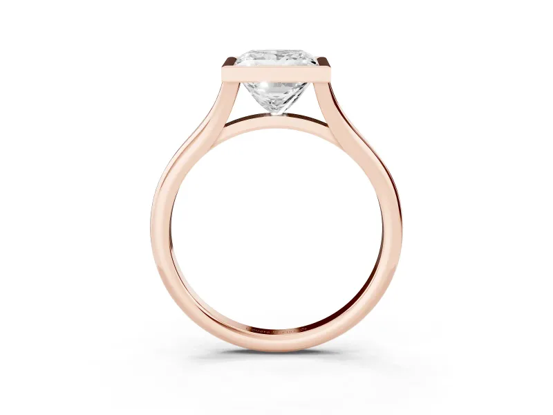 Bezel Set Princess Cut Diamond Solitaire Ring Set in Rose gold with Tapered Band