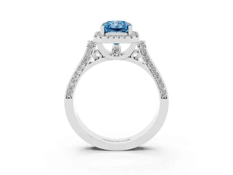 Radiant Cut Halo Engagement Ring Setting for a Fancy Blue Lab-Grown Diamond | Pavé Panel Shoulders | Sterling Silver