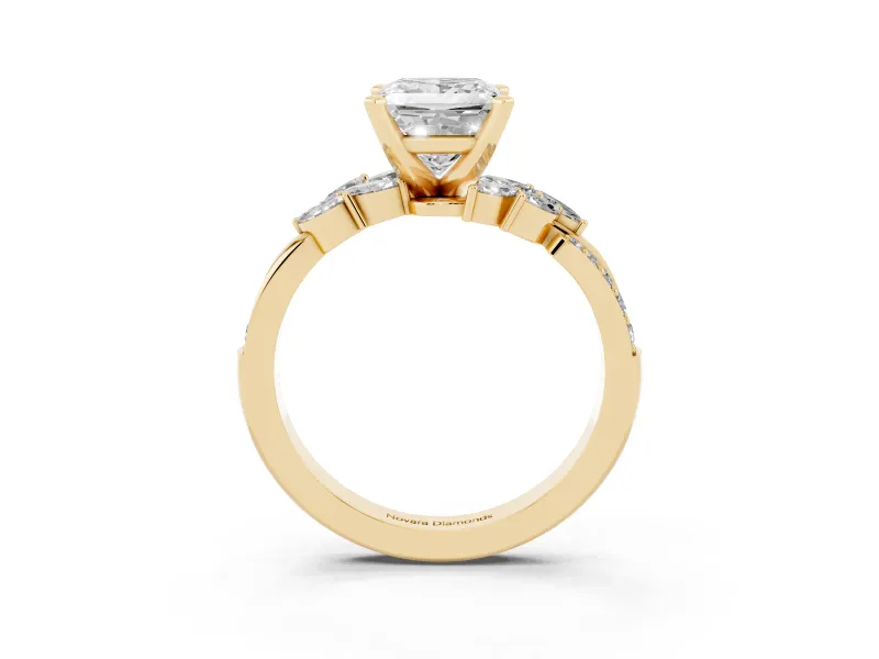 Princess Cut Diamond Solitaire Ring Set in Yellow gold with Marquise Twist Band and Prong Setting