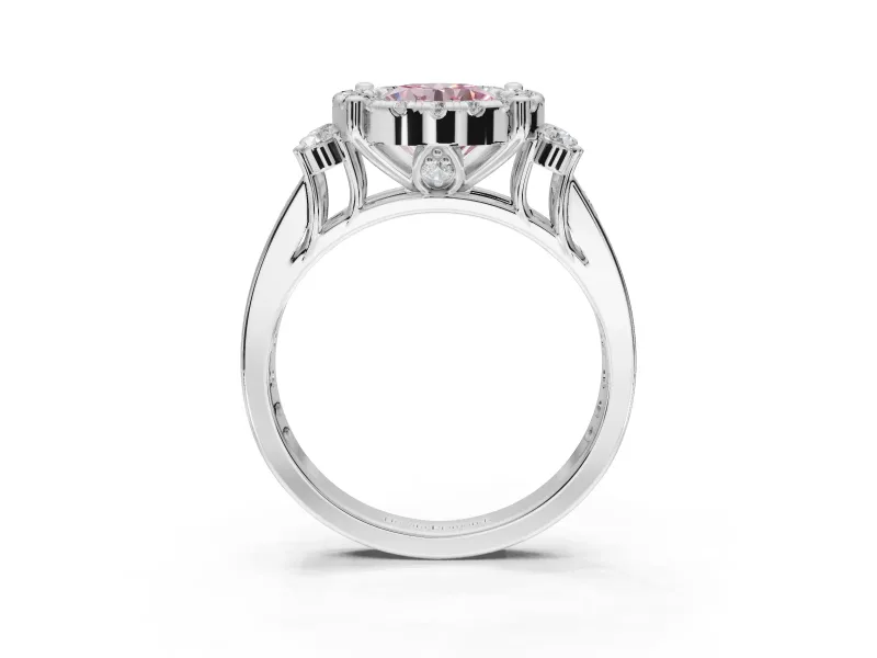 Round Halo Engagement Ring Setting for a Fancy Pink Lab-Grown Diamond | Side Clusters | Platinum