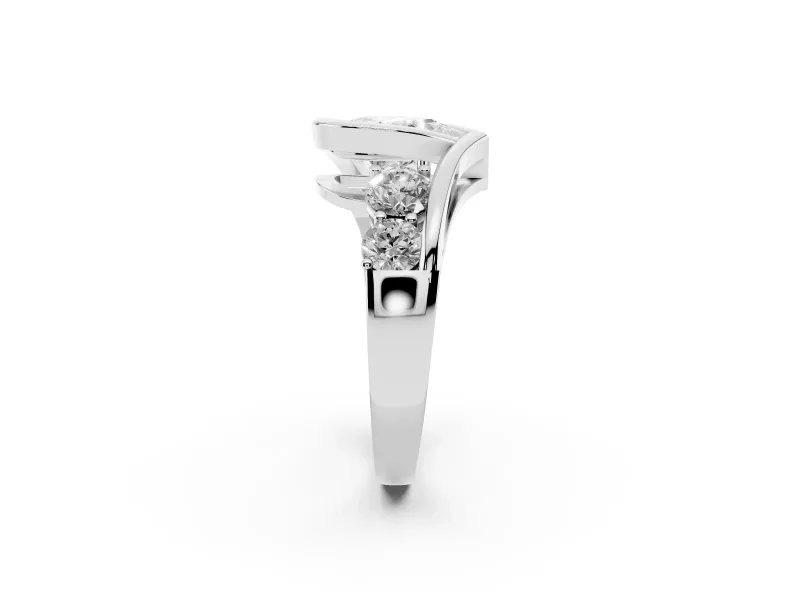 Pear-Shaped Bezel Bypass Engagement Ring Setting | Round Side Stones | Sterling Silver