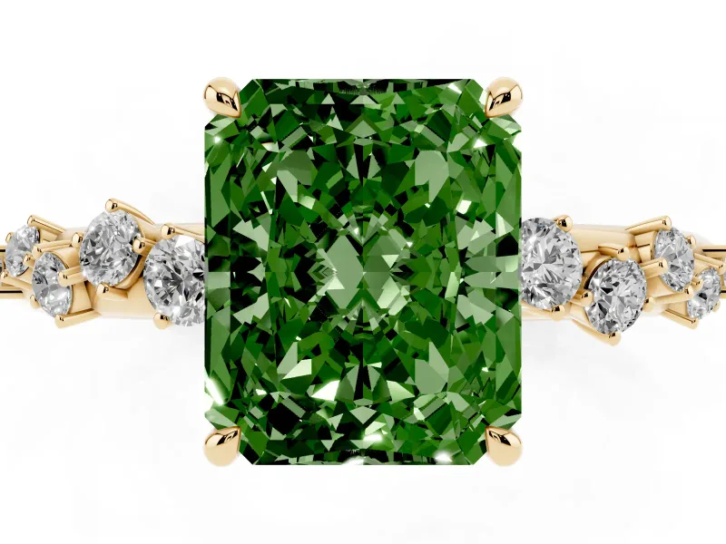 Radiant Cut Graduated Solitaire Engagement Ring Setting for a Fancy Green Lab-Grown Diamond | Yellow Gold