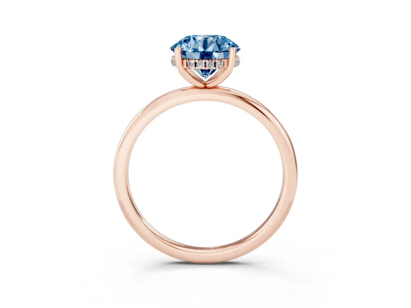 Round Micro-Prong Hidden Halo Engagement Ring Setting for a Fancy Blue Lab-Grown Diamond | Plain Band | Rose Gold