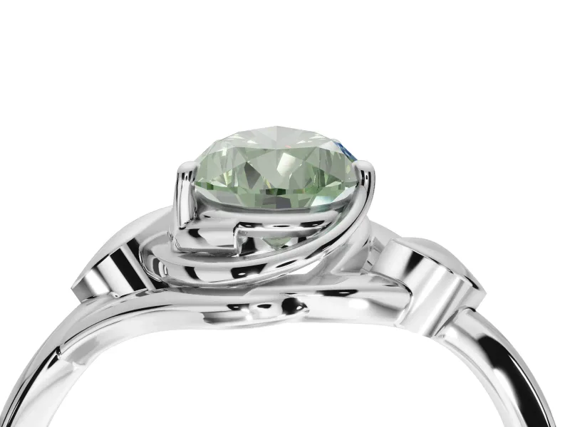 Pear-Shaped Leaf Bypass Solitaire Engagement Ring Setting for a Fancy Green Lab-Grown Diamond | Sterling Silver