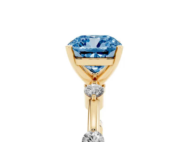 Cushion Cut Bar Set Engagement Ring Setting for a Fancy Blue Lab-Grown Diamond | Yellow Gold