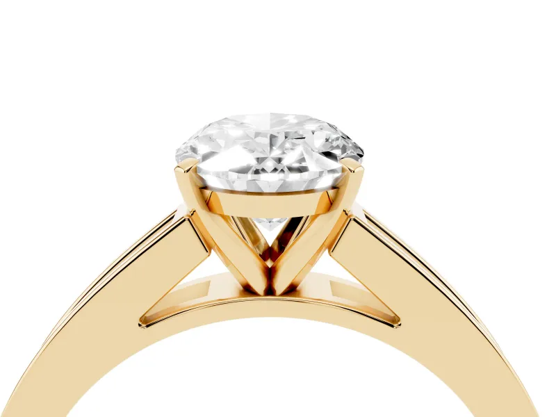 Oval Cut Diamond Solitaire Ring Set in Yellow gold with Channel-Set Band and Prong Setting
