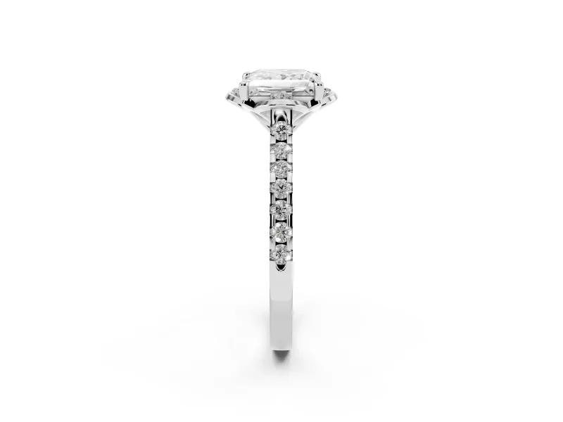 Princess Cut Floral Petal Engagement Ring Setting | Petal Accents | White Gold