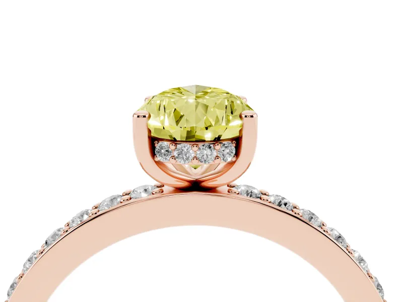 Fancy Yellow Pear Cut Diamond Pavé Band Ring Set in Rose gold with Prong-Set Center Stone