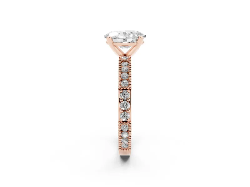 Oval Vintage Pavé Solitaire Engagement Ring Setting | Milgrain Edges | Rose Gold