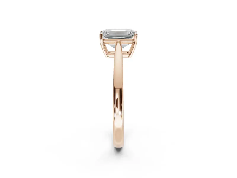 Emerald Cut Cathedral Solitaire Engagement Ring Setting | Open Shoulders | Rose Gold