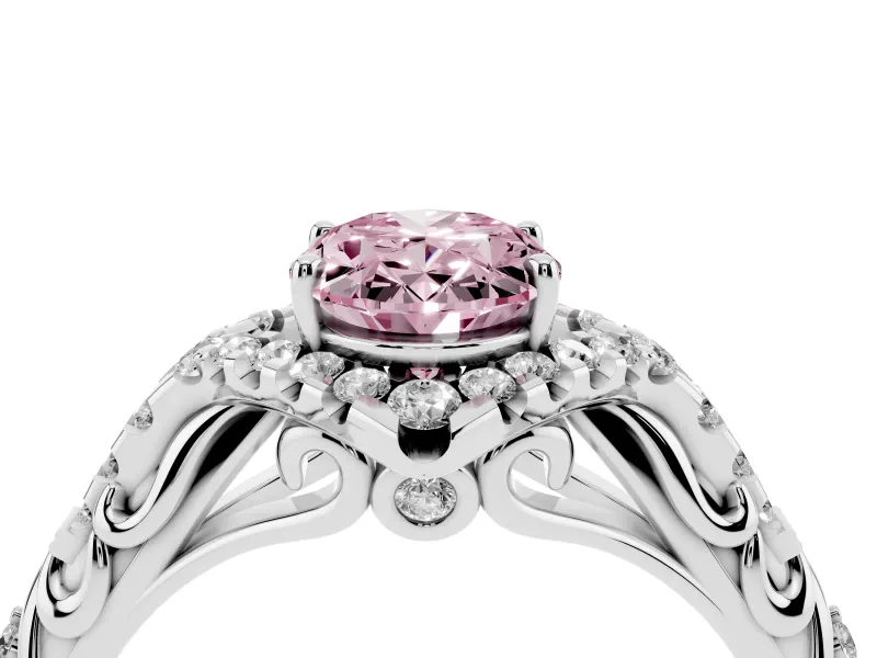 Oval Hidden Halo Filigree Engagement Ring Setting for a Fancy Pink Lab-Grown Diamond | Platinum