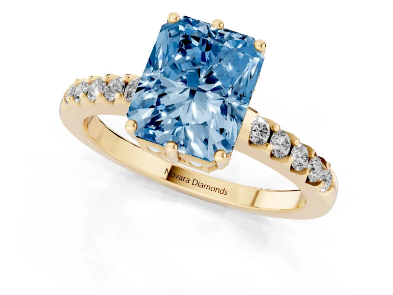 Radiant Cut Engagement Ring Setting for a Fancy Blue Lab-Grown Diamond | Yellow Gold - Design NV-24649