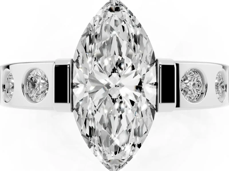 Marquise Tension Style Engagement Ring Setting | Flush Set Accents | White Gold