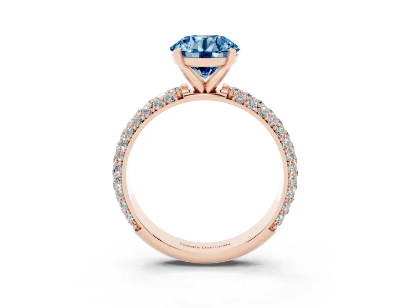 Round Domed Pavé Engagement Ring Setting for a Fancy Blue Lab-Grown Diamond | Rose Gold