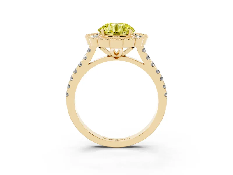 Round Milgrain Floral Halo Engagement Ring Setting for a Fancy Yellow Lab-Grown Diamond | Pavé Band | Yellow Gold