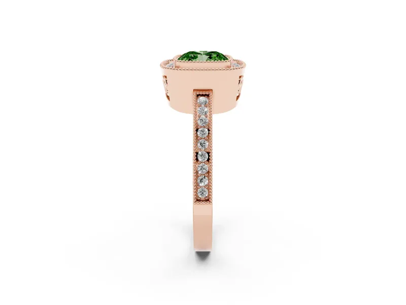 Cushion Cut Milgrain Halo Engagement Ring Setting for a Fancy Green Lab-Grown Diamond | Rose Gold