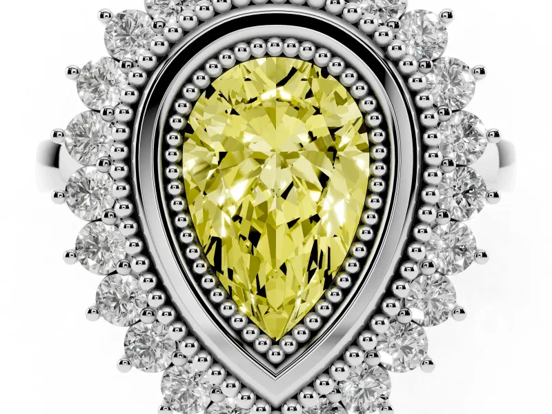 Pear-Shaped Bezel Halo Engagement Ring Setting for a Fancy Yellow Lab-Grown Diamond | White Gold