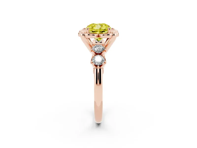 Cushion Cut Floral Engagement Ring Setting for a Fancy Yellow Lab-Grown Diamond | Petal Frame | Rose Gold