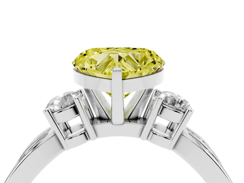 Fancy Yellow Three-Stone Heart Cut Diamond Twist Band Ring Set in Platinum with Pavé Accents and Prong Setting