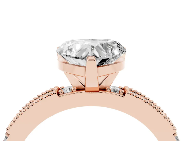 Heart Cut Diamond Solitaire Ring Set in Rose gold with Slim Pavé Band and Prong Setting