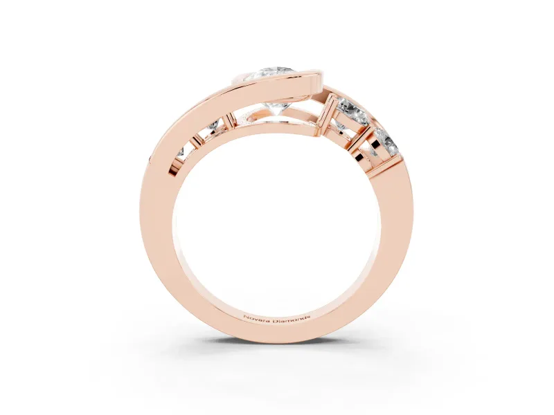 Pear-Shaped Bezel Bypass Engagement Ring Setting | Round Side Stones | Rose Gold