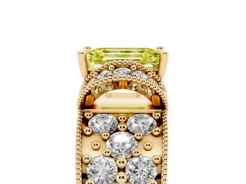 Emerald Cut Vintage Pave Engagement Ring Setting for a Fancy Yellow Lab-Grown Diamond | Milgrain Edges | Yellow Gold