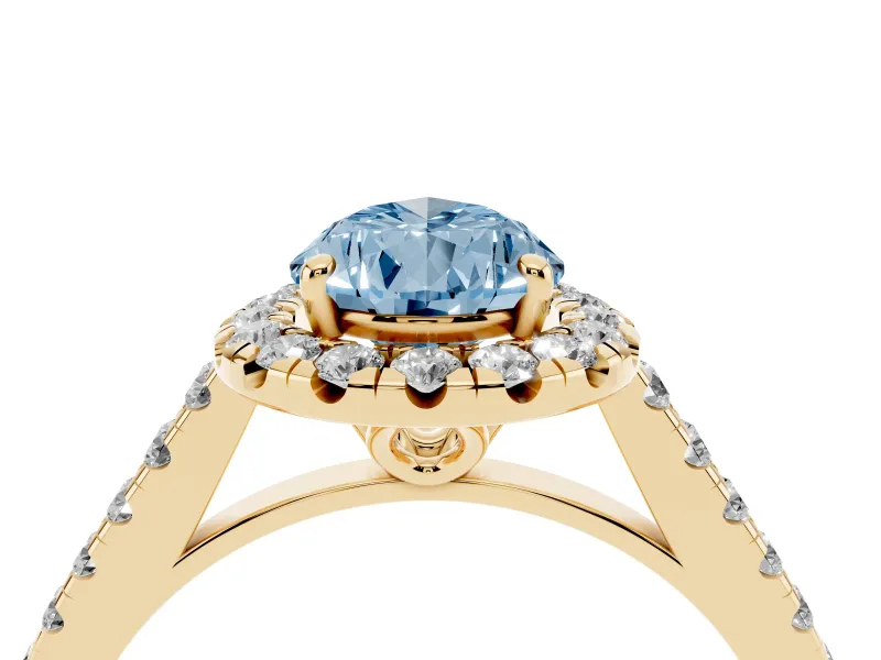 Pear-Shaped Raised Halo Engagement Ring Setting for a Fancy Blue Lab-Grown Diamond | Yellow Gold