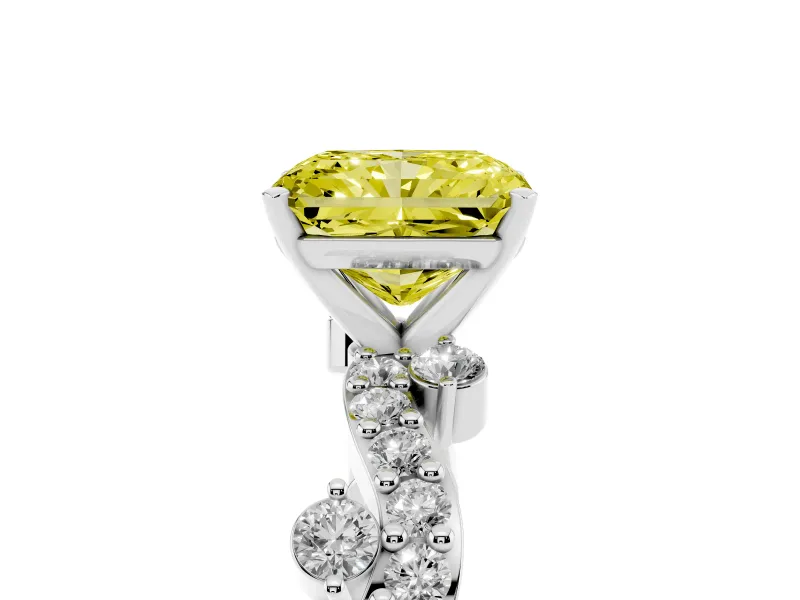 Fancy Yellow Radiant Cut Diamond Solitaire Twisted Band Set in Silver with Pavé Setting